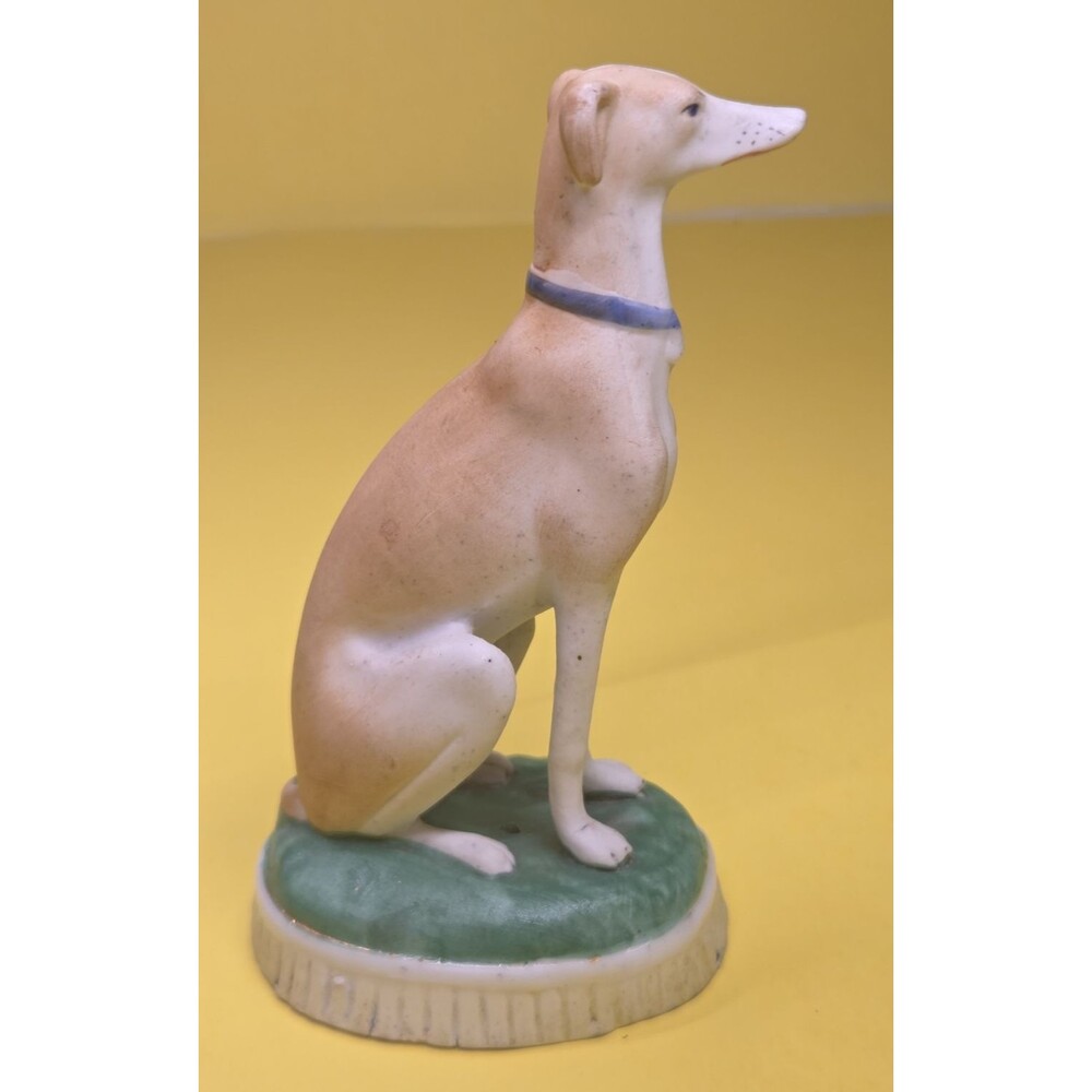 Antique Staffordshire Bisque Porcelain Dog Figurine Whippet Greyhound 5" Pottery